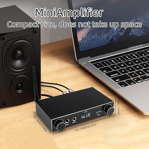 Miniatura 2 de Amplificador de audio Bluetooth 5.3 Amplificador estéreo de alta fidelidad de 2 canales con ópticoBluetoothUSBHDMIAUX, canales de micrófono duales