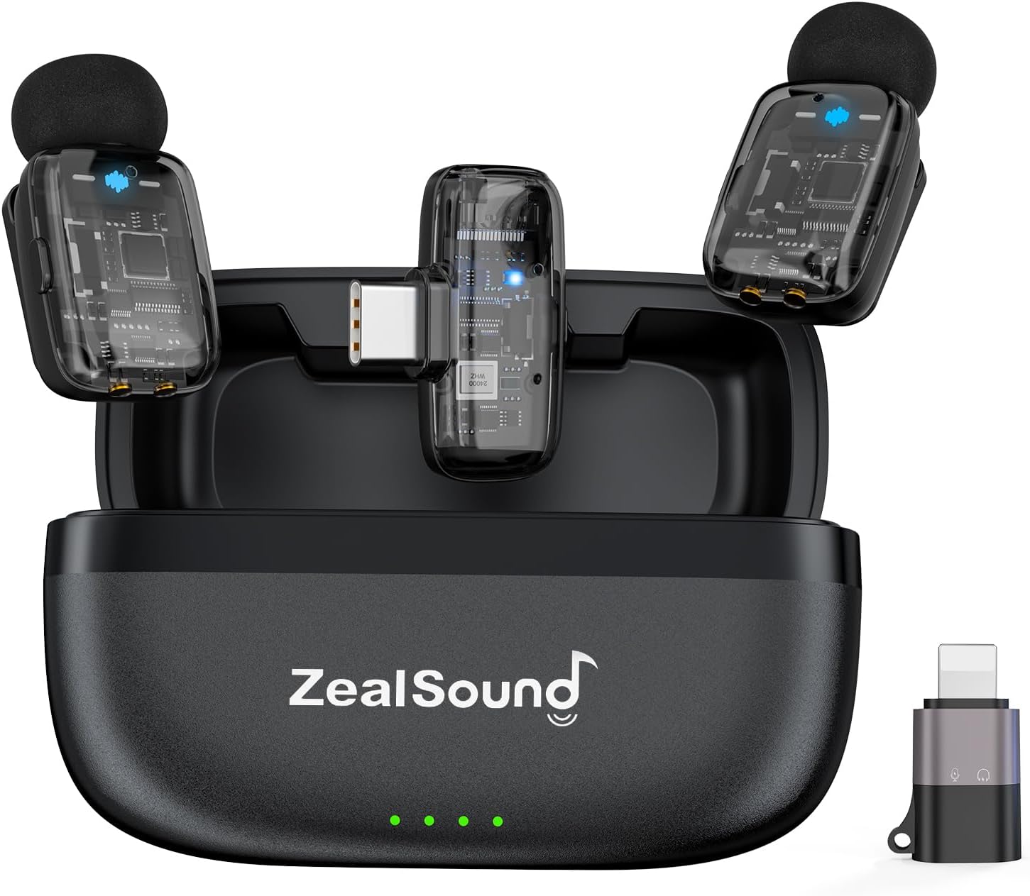 ZealSound Mini Microphone, Wireless Lavalier Mic for iPhone/iPad/Android, USB-C/Lightning, Noise Reduction, 33H Battery with Charging Case for Content Creators, TikTok & YouTube Videos - Transparent