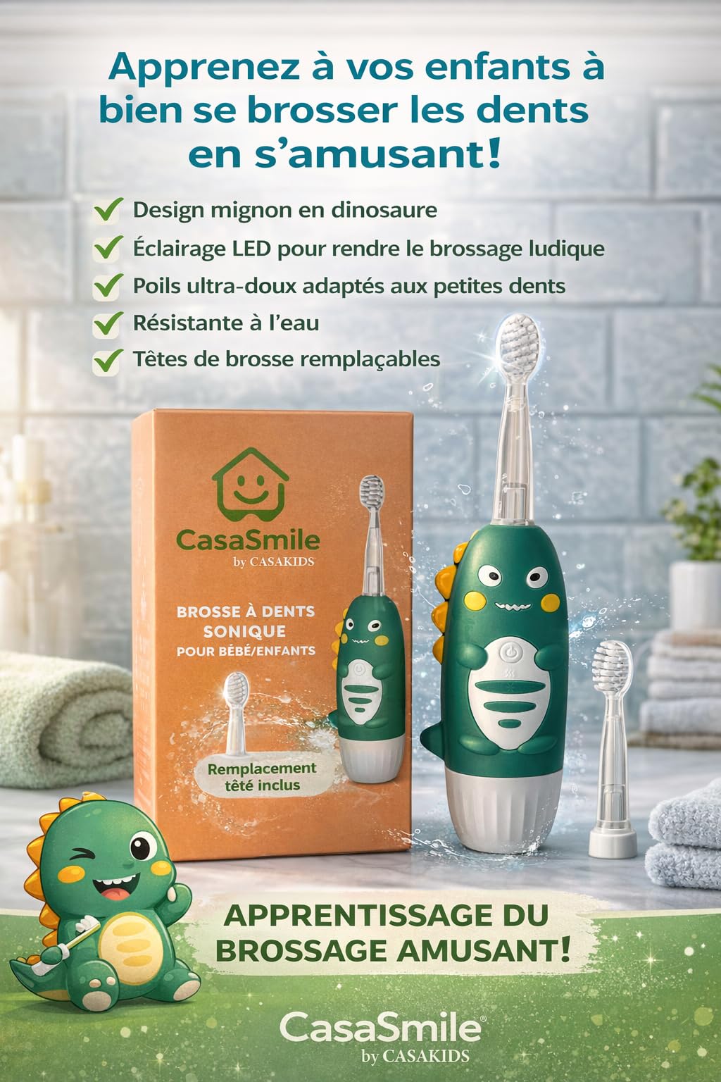 Spazzolino elettrico per bambini - Modello Dino | CasaSmile