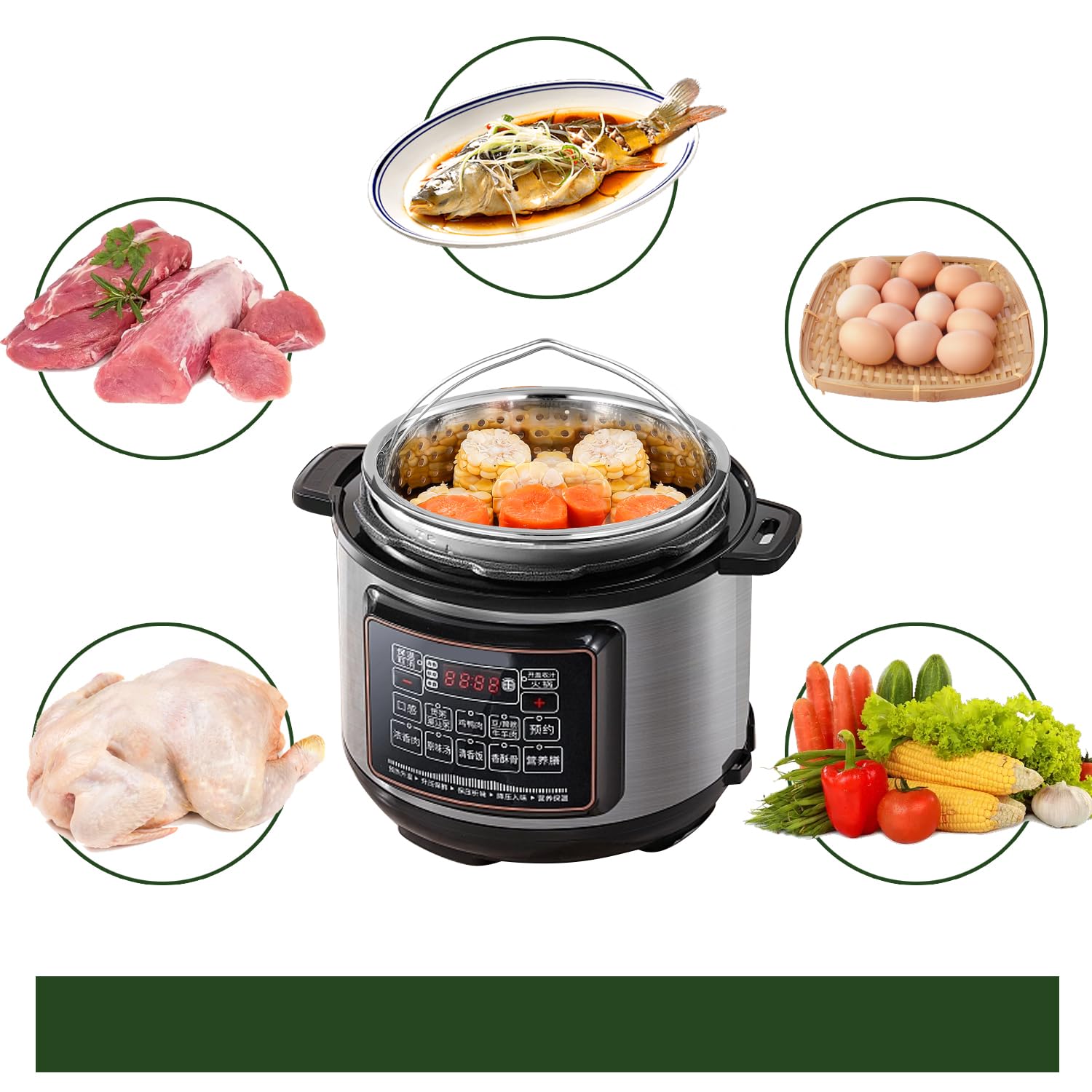 Cesta de vapor para ollas a presión instantáneas con estante para huevos