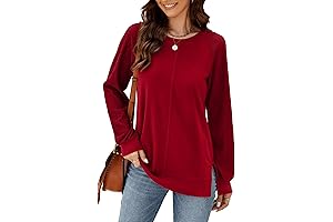 Aifer Women's Crewneck Long Sleeve Side Split Tunic Tops