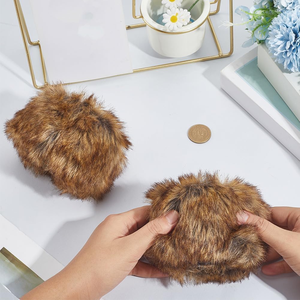 1 Pair Brown Faux Fur Cuffs Wrist Arm Warmers Camel Winter Short Plush Fuzzy Cuff Oversleeve Fluffy Wristband Sleeves Furry Gloves for Women Accessories Bracelet Cosplay Party Costumes Gifts - Image 3