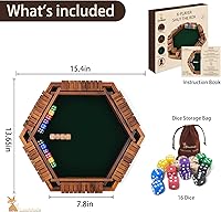 Vista 3 de Shut The Box Game Wooden Board Game for 1-6 Players with 16 Dice, Dice Game for Adults & Kids at Home, Classroom or Parties