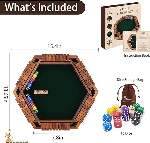 Miniatura 3 de Juego de mesa de madera Shut The Box para 1-6 jugadores con 16 dados, juego de dados para adultos y niños en casa, aula o fiestas