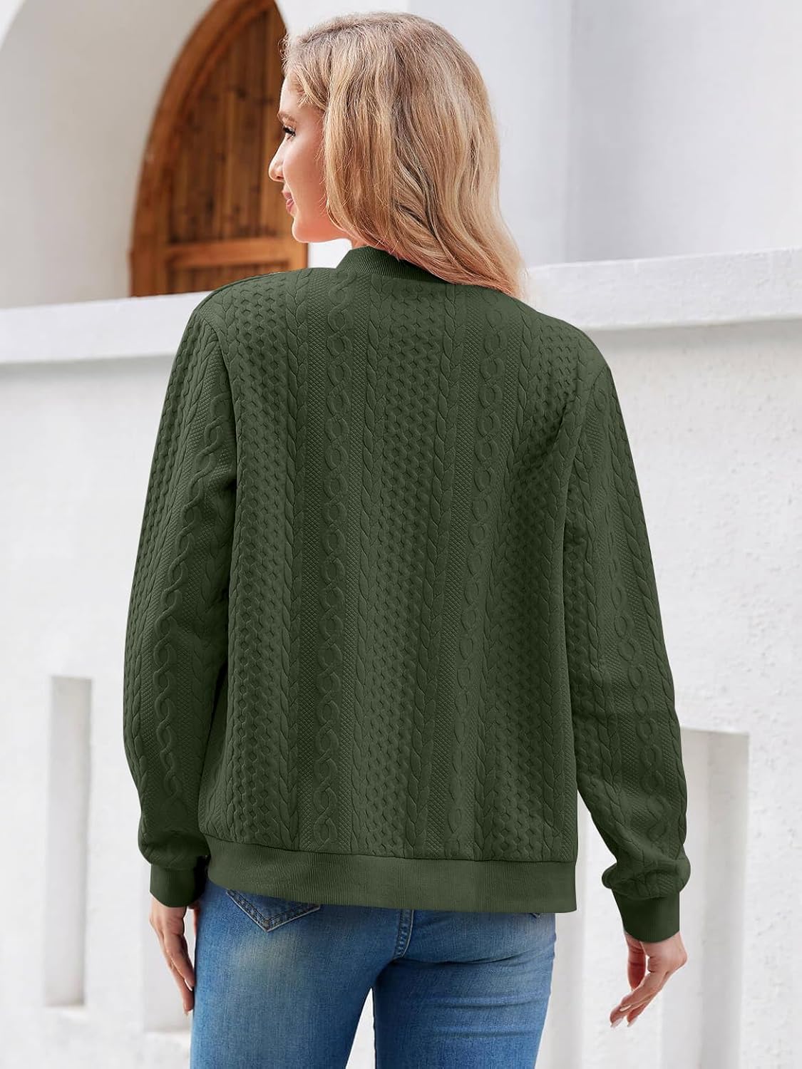 Women's Zip up Sweatshirt Jacket Stand Collar Hoodless Outerwear Casual Coat with Pockets - Image 6