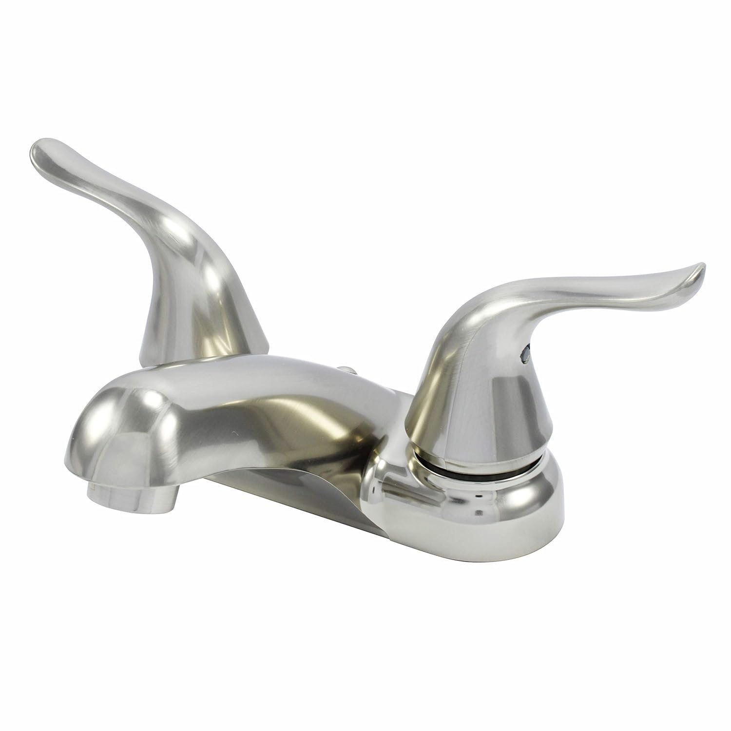 WMF-4224EULP-BN Mobile Home RV Lavatory Bathroom Faucet Double Lever Handle Washerless Cartridge Less Pop Up Drain Brushed Nickel