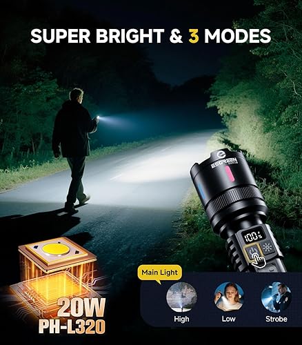 Miniatura 2 de Esgreen Linternas LED recargables de alto lúmenes, paquete de 2, linterna brillante de un solo clic de larga duración de 12 horas, luz flash
