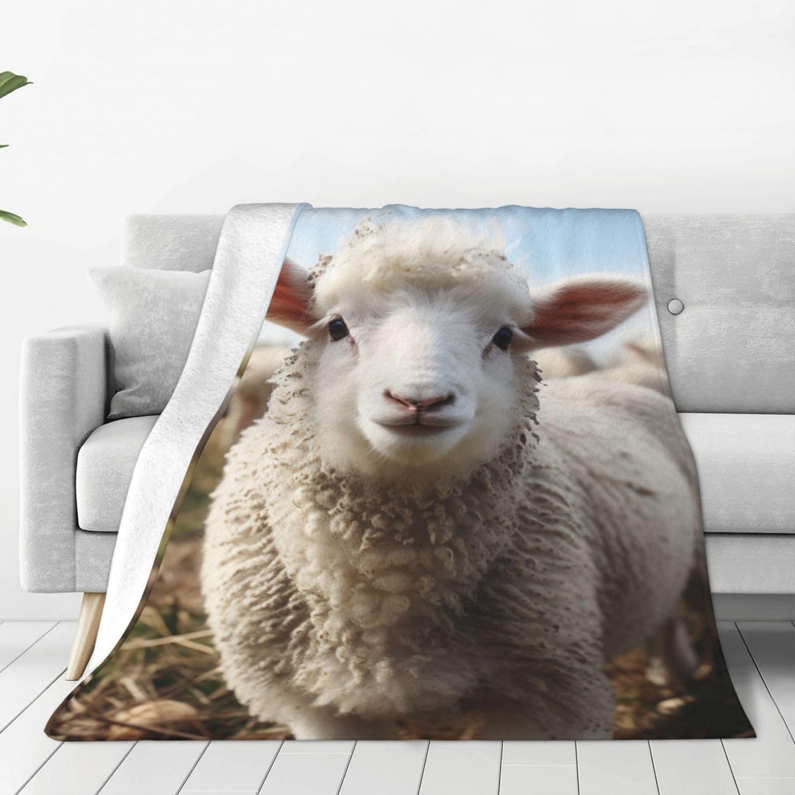 Couverture flanelle microfibre ultra douce anti-froid motif mouton cosy