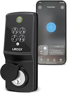 Lockly Secure Pro Smart Lock, 0.2s AI Fingerprint Door Lock, Patented PIN Genie Keypad, Keyless Entry Deadbolt for Front Door, Zinc Alloy, IP65 Waterproof, 2 Backup Keys Included