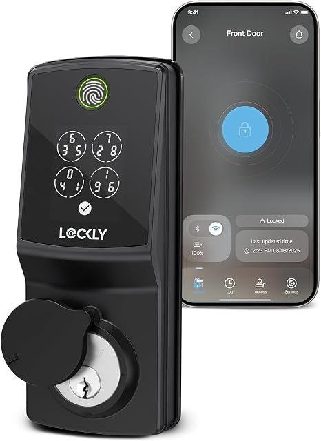 Lockly Secure Pro Smart Lock, 0.2s AI Fingerprint Door Lock, Patented PIN Genie Keypad, Keyless Entry Deadbolt for Front Door, Zinc Alloy, IP65 Waterproof, 2 Backup Keys Included