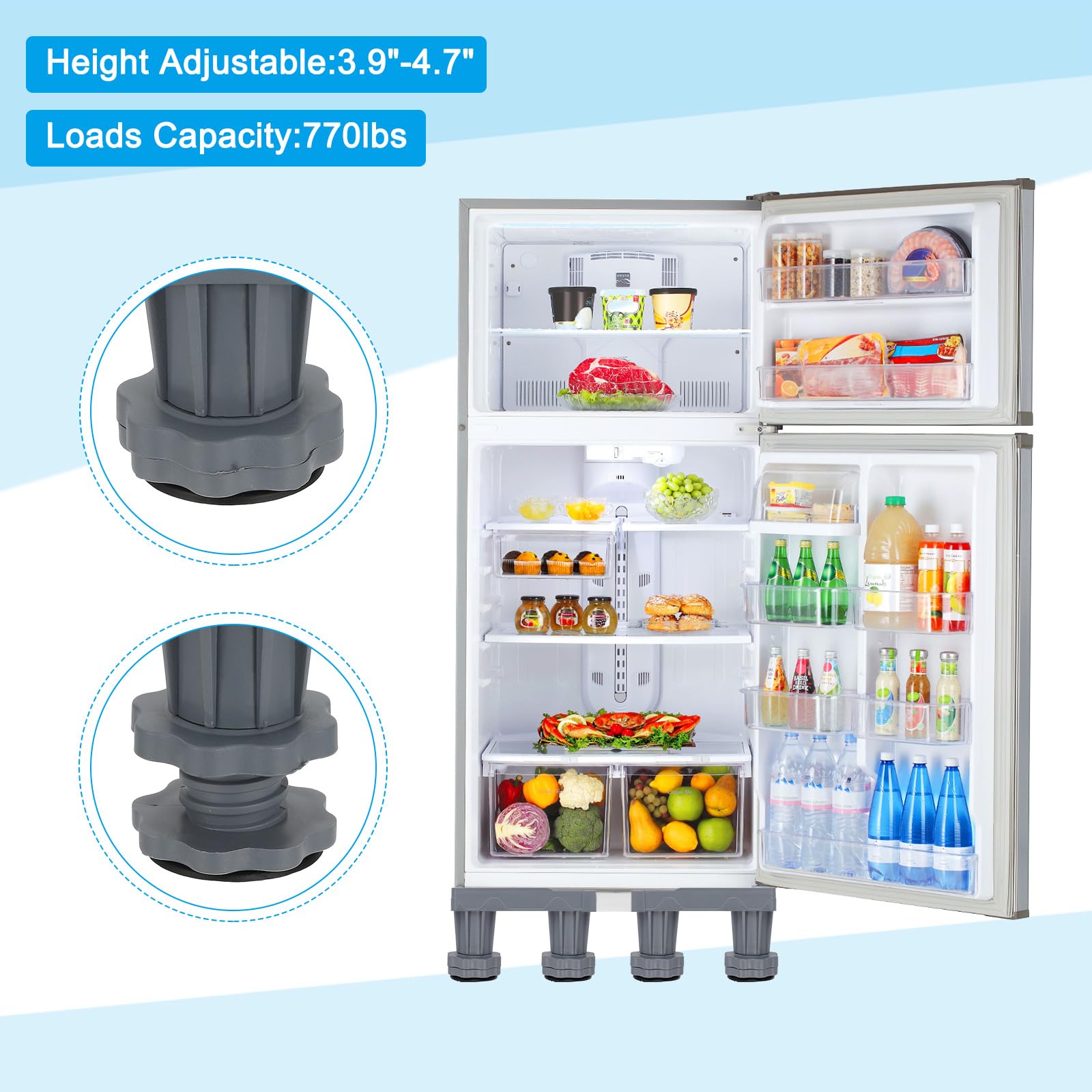 PATIKIL Soporte para Mini Nevera, Bandeja de Base Ajustable Multifuncional Antivibración para Refrigerador Lavadora Secadora Lavavajillas Aire Acondicionado, Altura de 3.9"-4.7"