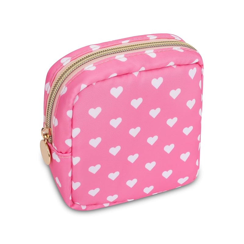 Necessaire Mini UIXIZQ em Nylon com Zíper, Estampa Mini-Pink Heart