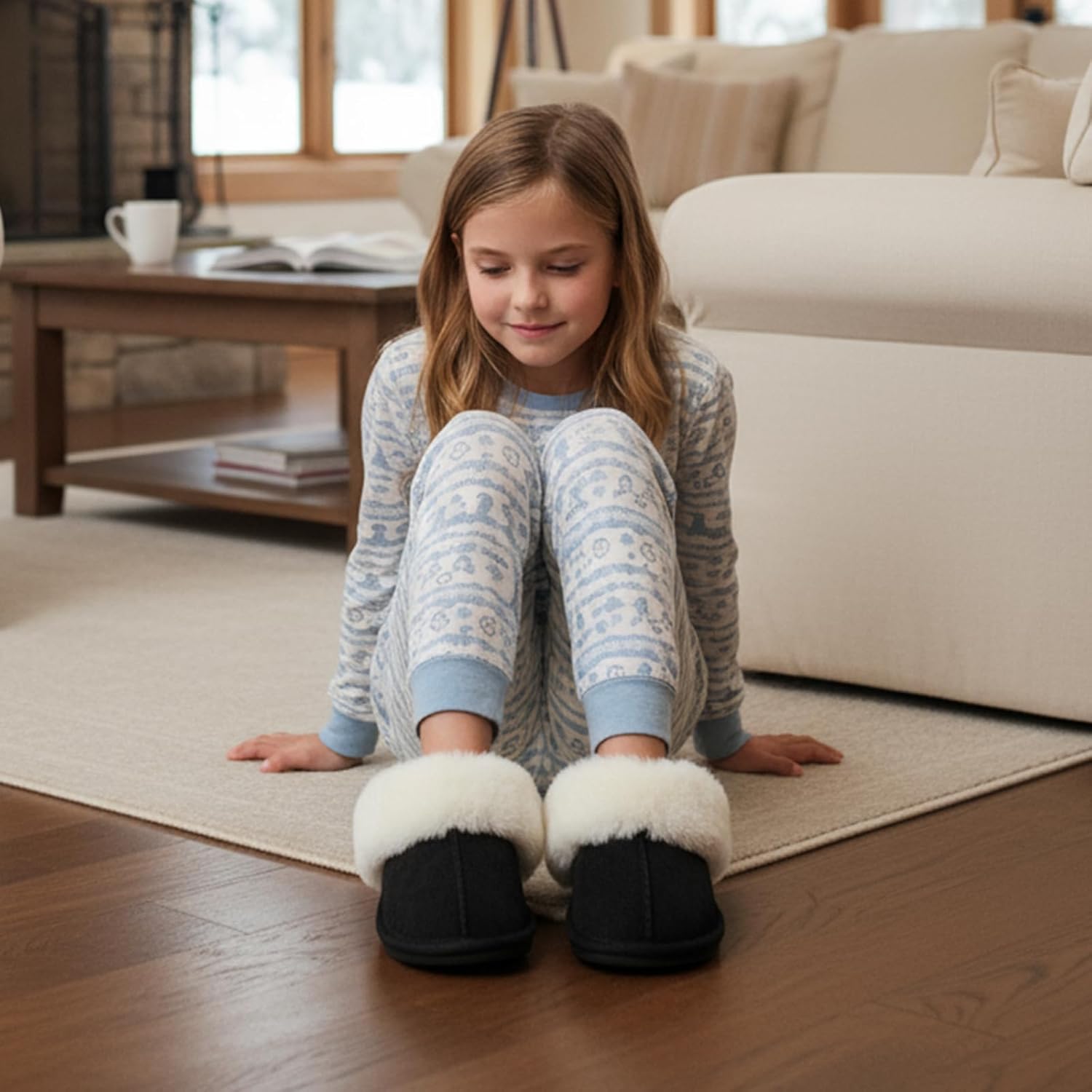 Kids Slippers Girls Boys Faux Fur House Slippers Fuzzy Indoor Shoes Warm Memory Foam Soft Plush Bedroom Slides - Image 3