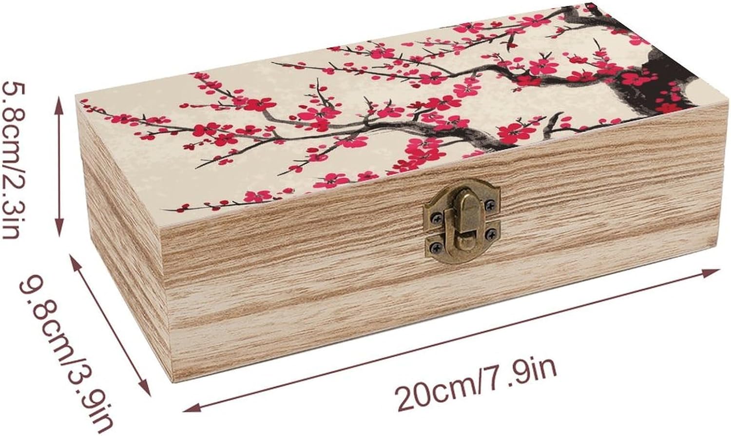 Japanese Floral Cherry Wooden Keepsake Box Wood Storage Memory Box image 2
