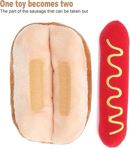 Miniatura 4 de Zerodis Juguetes de peluche chirriantes para cachorros, con forma de perro caliente desmontable suave juguete de felpa para perros, juguetes