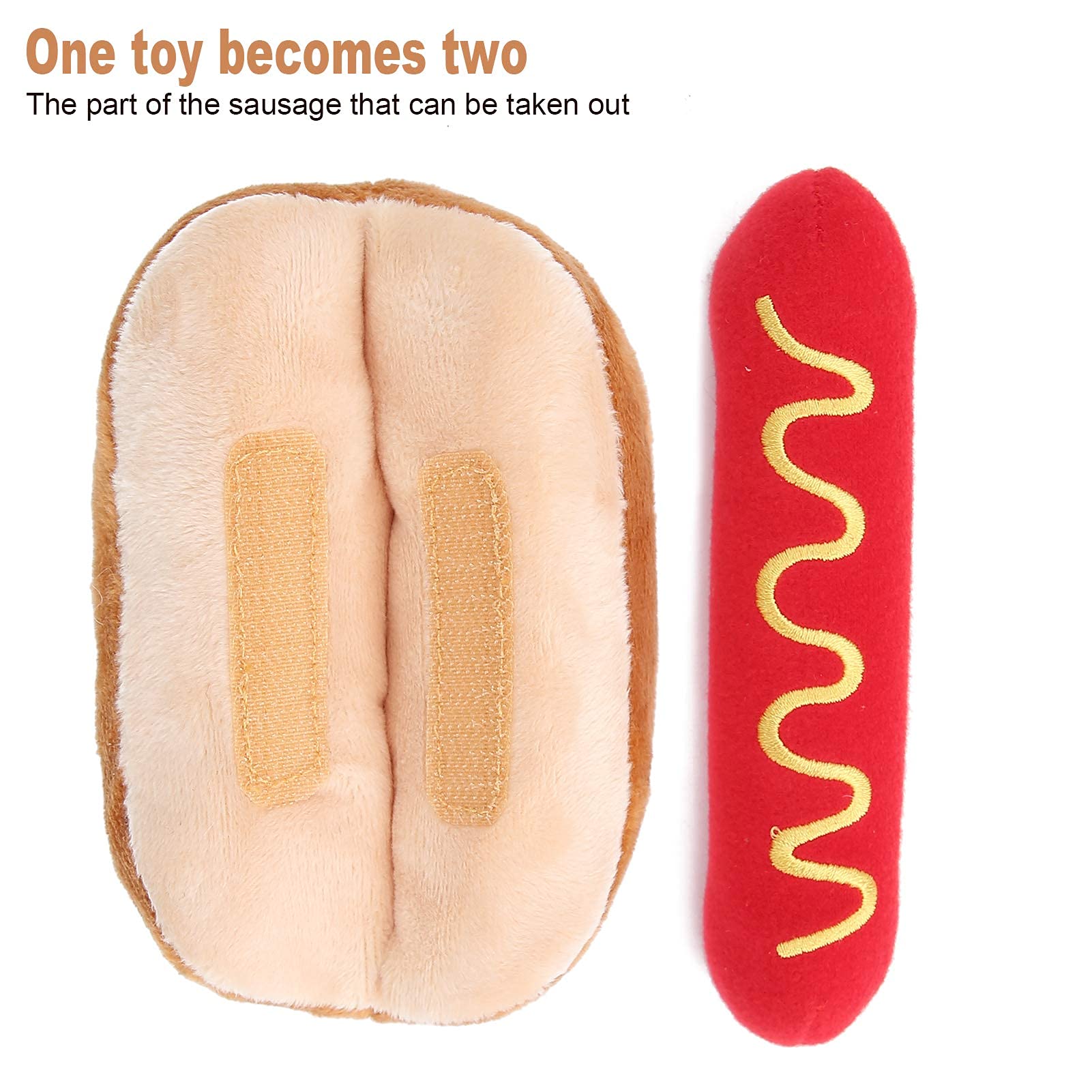 Hot Dog Plush Toy For Dogs & Cats – Detachable Squeaky Dog Toy, Durable Soft Plush With BB Barking Sound