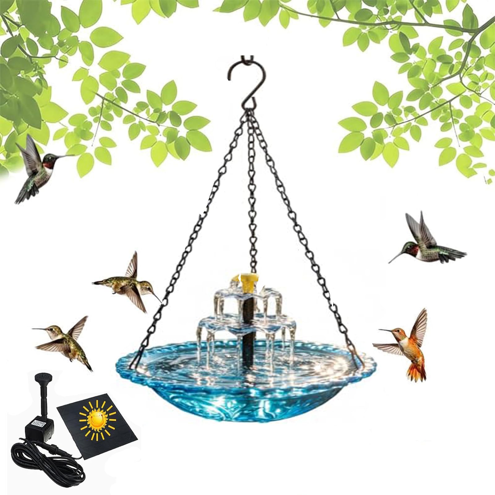 Solar Cascade Hanging Bird Bath Fountain, Outdoor Hanging Birdbath with Solar Fountain, Hummingbird & Bird Baths, Automatic Outdoor Feeder Attract Wild Birds & Hummingbirds (PURPLE) — view 9