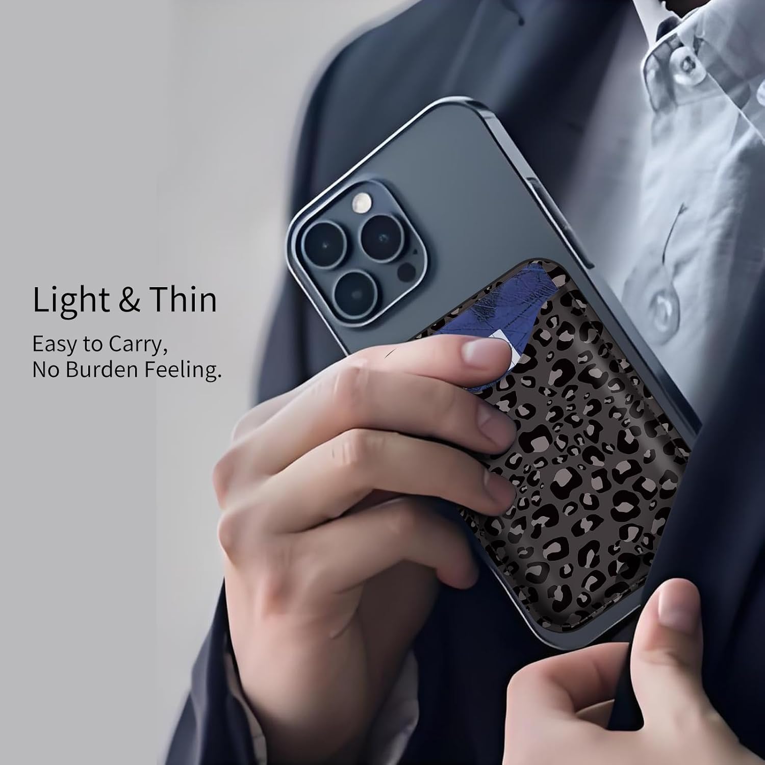 Compatible with Magsafe Wallet Magnetic Phone Card Holder for Phone Case, Cute Leather Stronger Magnetic RFID Phone Wallet for Women Men Black Leopard Spots image 5