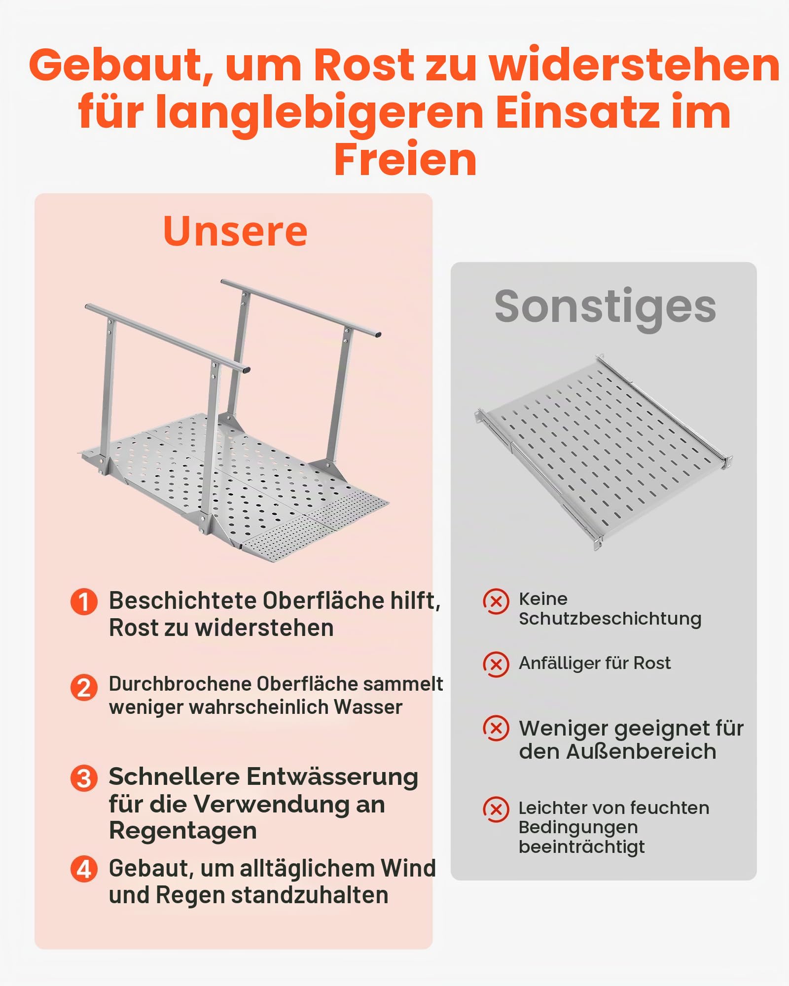 VEVOR Rollstuhlrampe mit Handläufen, 1140x850x705mm Schwellenrampe mit Max. 199,6kg Tragkraft, rutschfeste Auffahrschiene aus Metall, Tragbare Auffahrrampe für Scooter Türschwelle Bordsteine Treppen