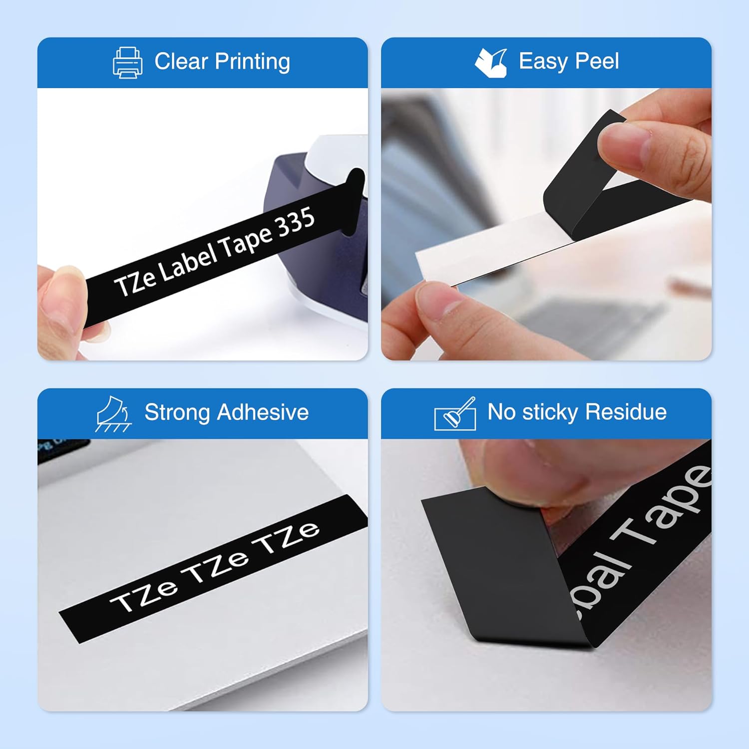 TZE-335 Compatible Label Tape Replacement for Brother TZe-335 TZe335 Label Maker Tape, White on Black, Use for PT-D200 PT-D210 PTH100 PT-D400, 0.47" x 26.2'(12mm x 8m), 5 Packs New - Image 5