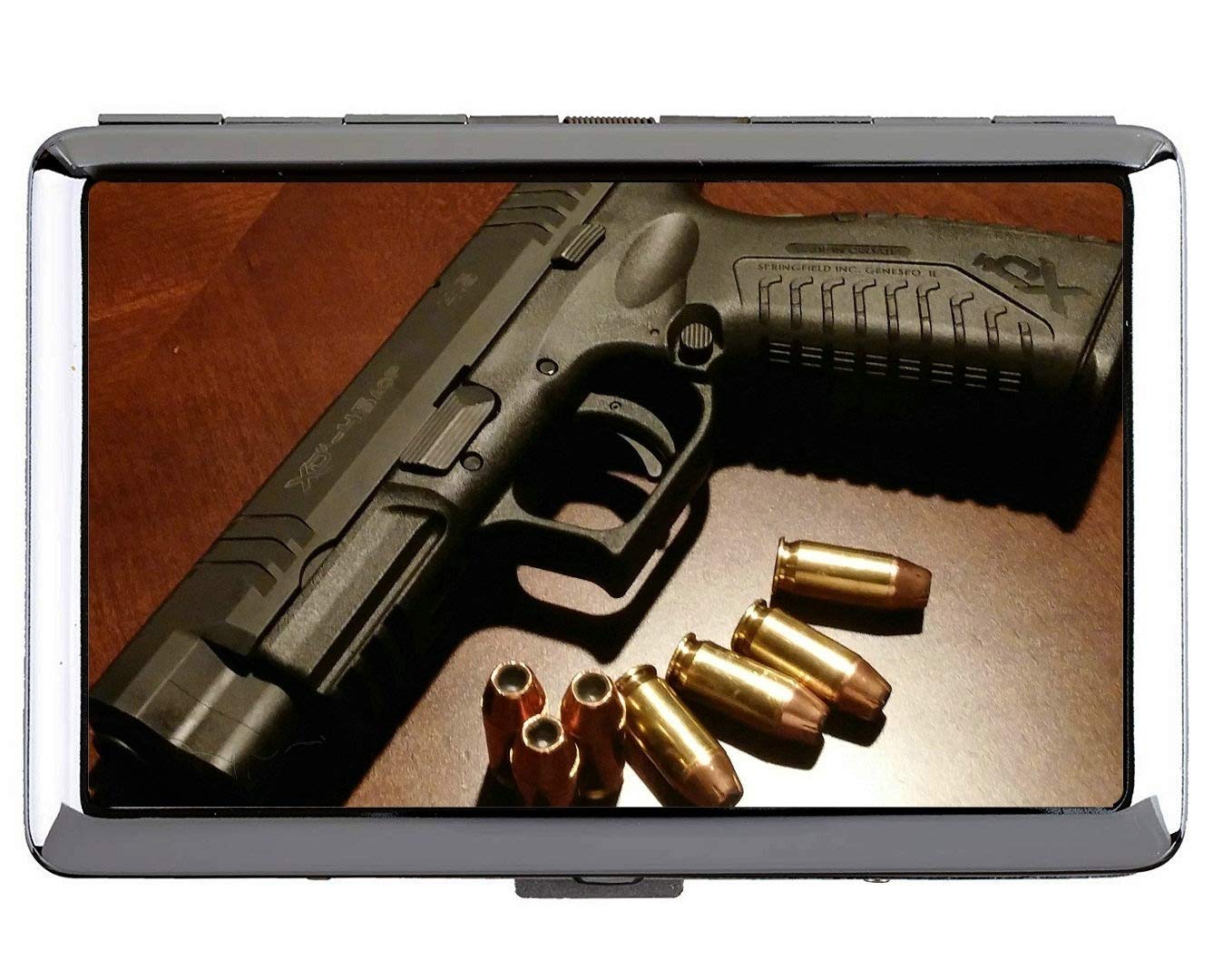 Cigarette Case Box,Shooting Trigger Short Jhp bucketStainless Steel Card Holder