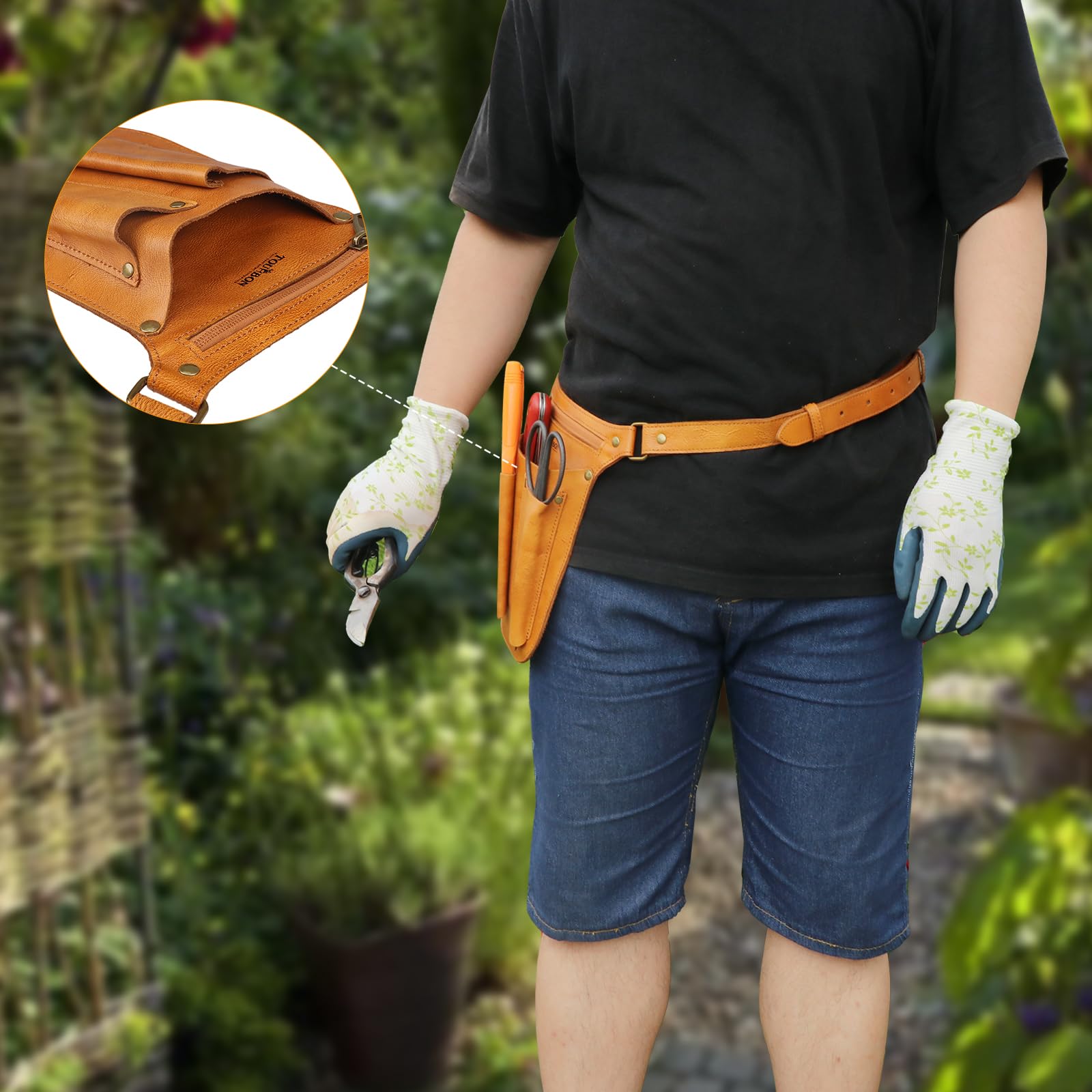 Tourbon - Cintura porta attrezzi da giardino in morbida pelle, per uomo e donna, borsa organizer per fioristi e giardinieri