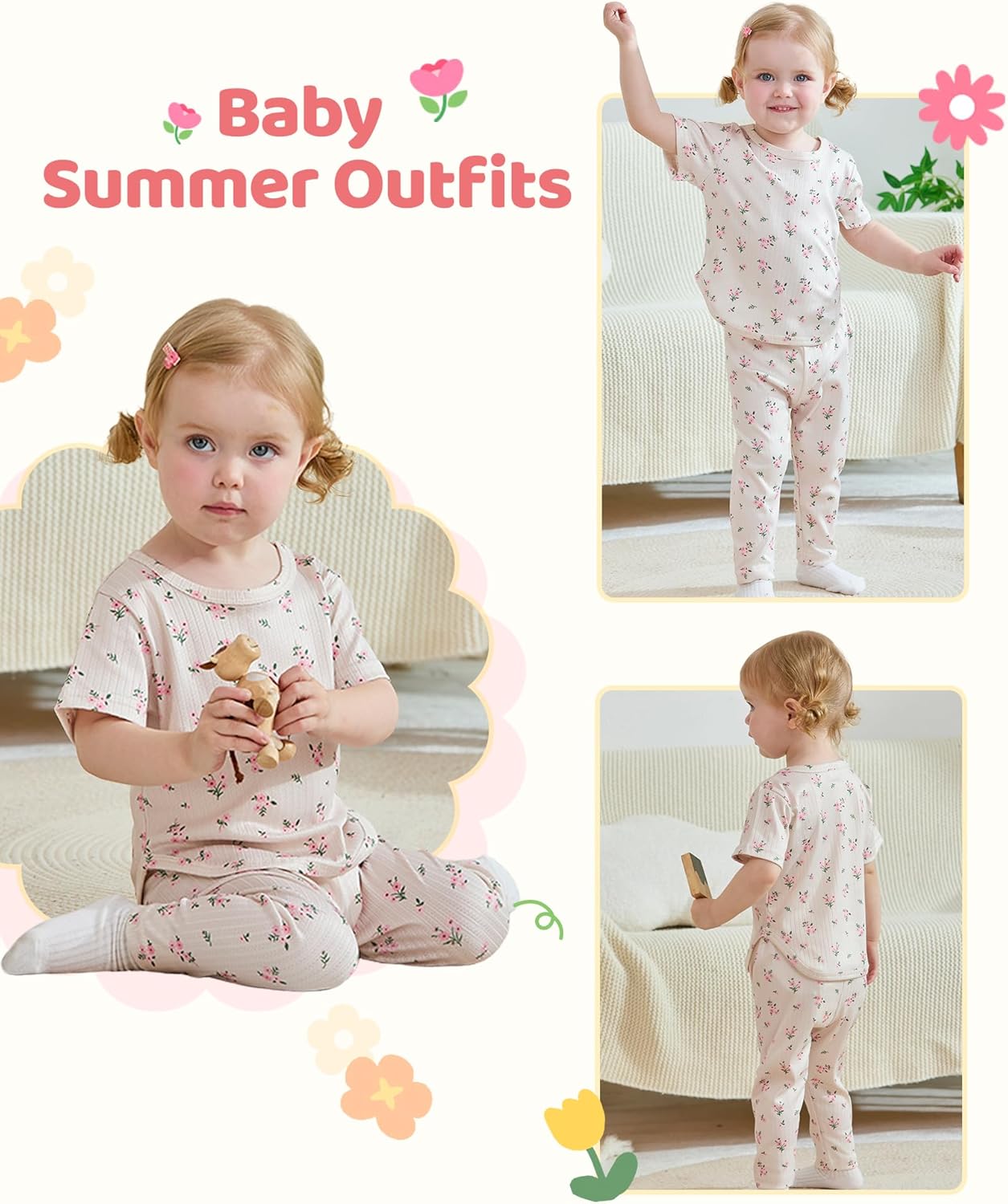 Mioglrie Baby Girl Clothes Infant Fall Outfits Toddler Girl Clothes 6 Pcs Spring Newborn Essentials 3M-3Y Clothing Set - Image 2