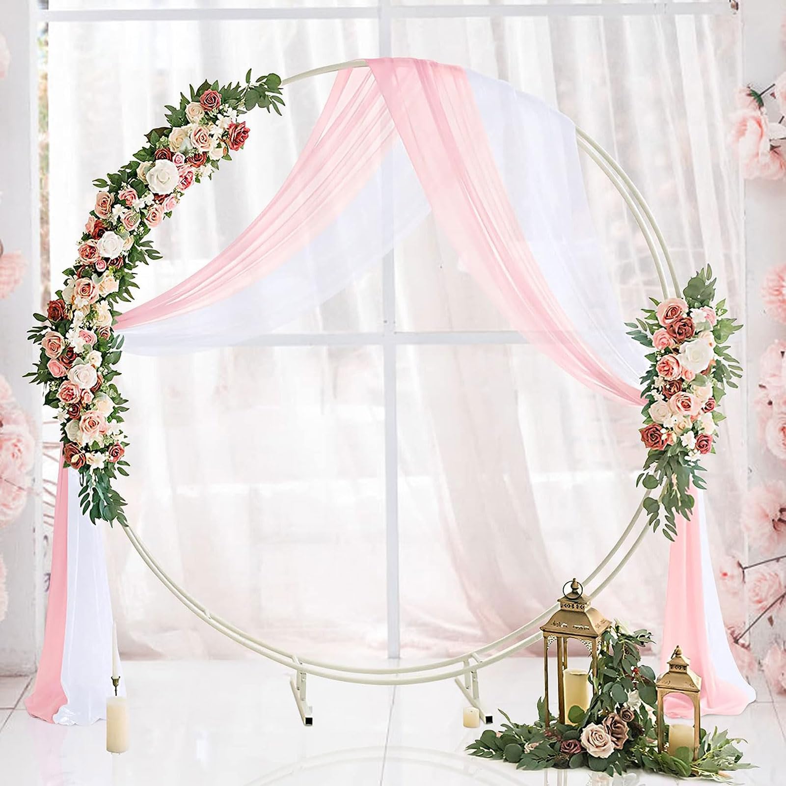 HUHJYUGE Mariage Arche Tenture Rideau en Tulle, Tissu Drapé en Mousseline Voilage Mariage Décoration, pour Photographie, Mariage, Fête, Anniversaire (2 Pièce) (7 600cm)