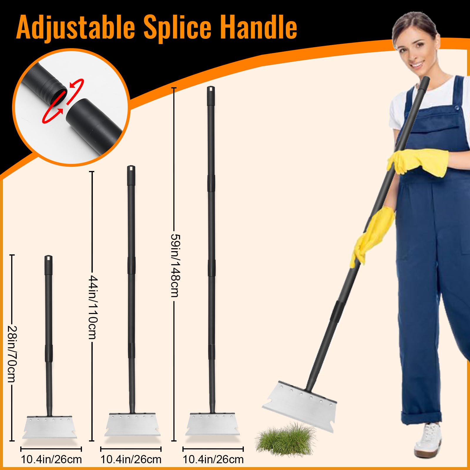Pala multifunzionale per la pulizia del giardino, pala da giardino con manico lungo da 148 cm, strumenti per il diserbo, vanga piatta per il giardinaggio, raschiatura e rimozione del ghiaccio