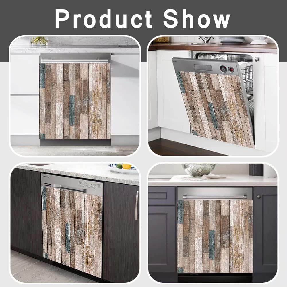 Wood Door Kitchen Decorative Dishwasher Magnetic Sticker, Refrigerator Magnet Panel Decal, Dishwasher Magnet Cover, Rustic Wood, Magnetic 23" W x 26" H