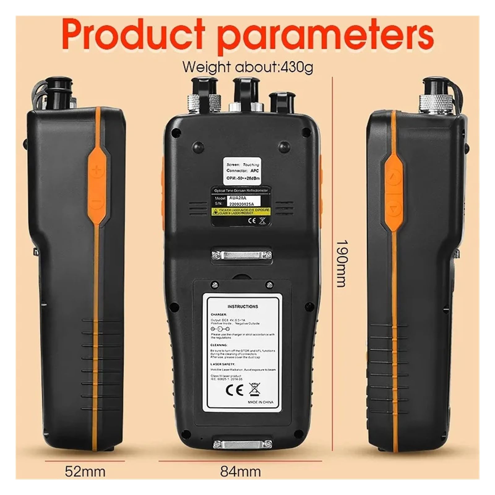 OTDR portatif 28U/28A avec écran tactile 1550nm, réflectomètre optique dans le domaine temporel, testeur de Fiber optique avec VFL(10mW)/OPM(UPC)