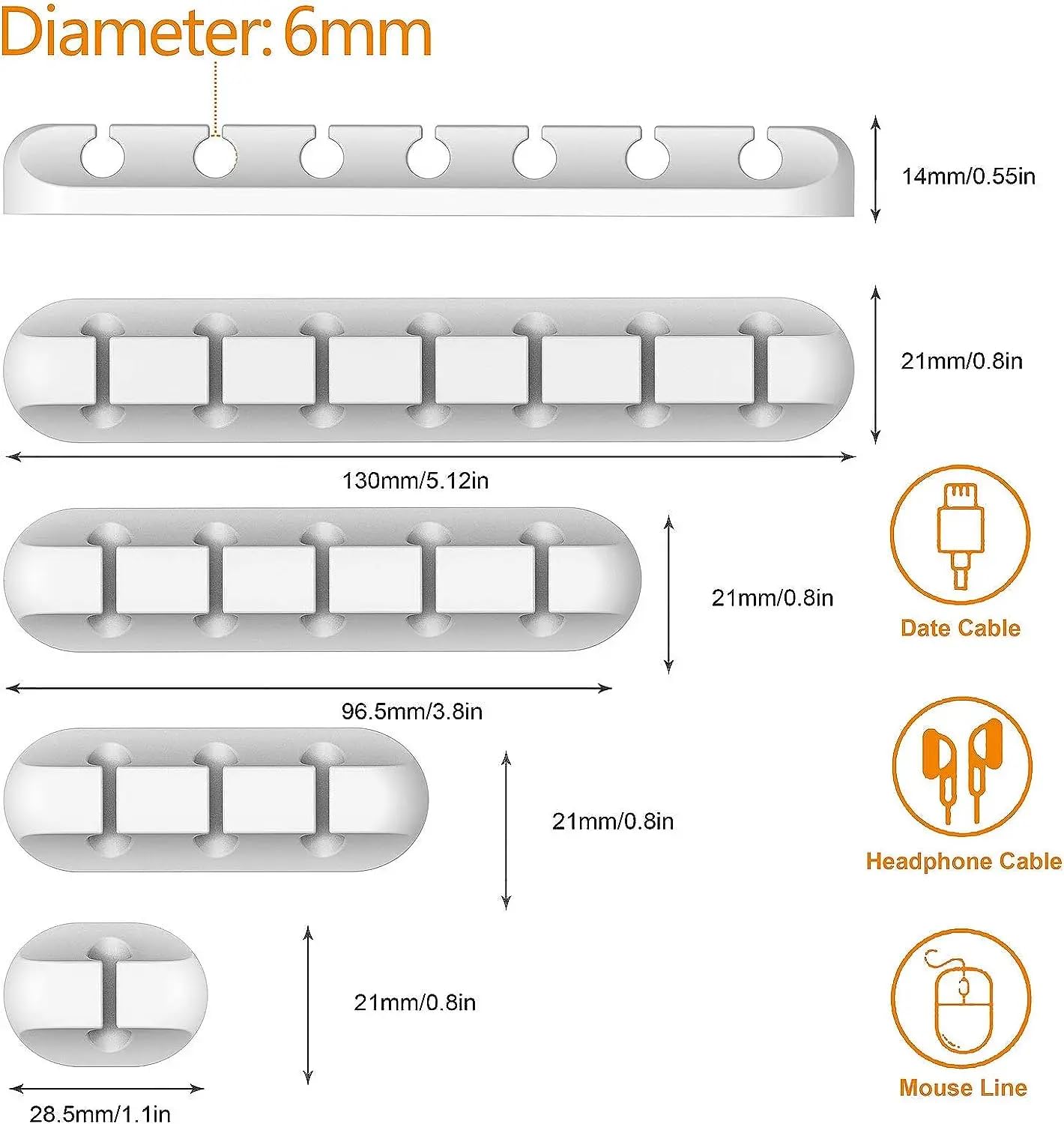 Paquete de 5 clips de gestión de cables, organizador de cables adhesivo para escritorio, coche, mesita de noche, oficina, hogar, se adapta a cables de carga USB, cables de alimentación, auriculares (7