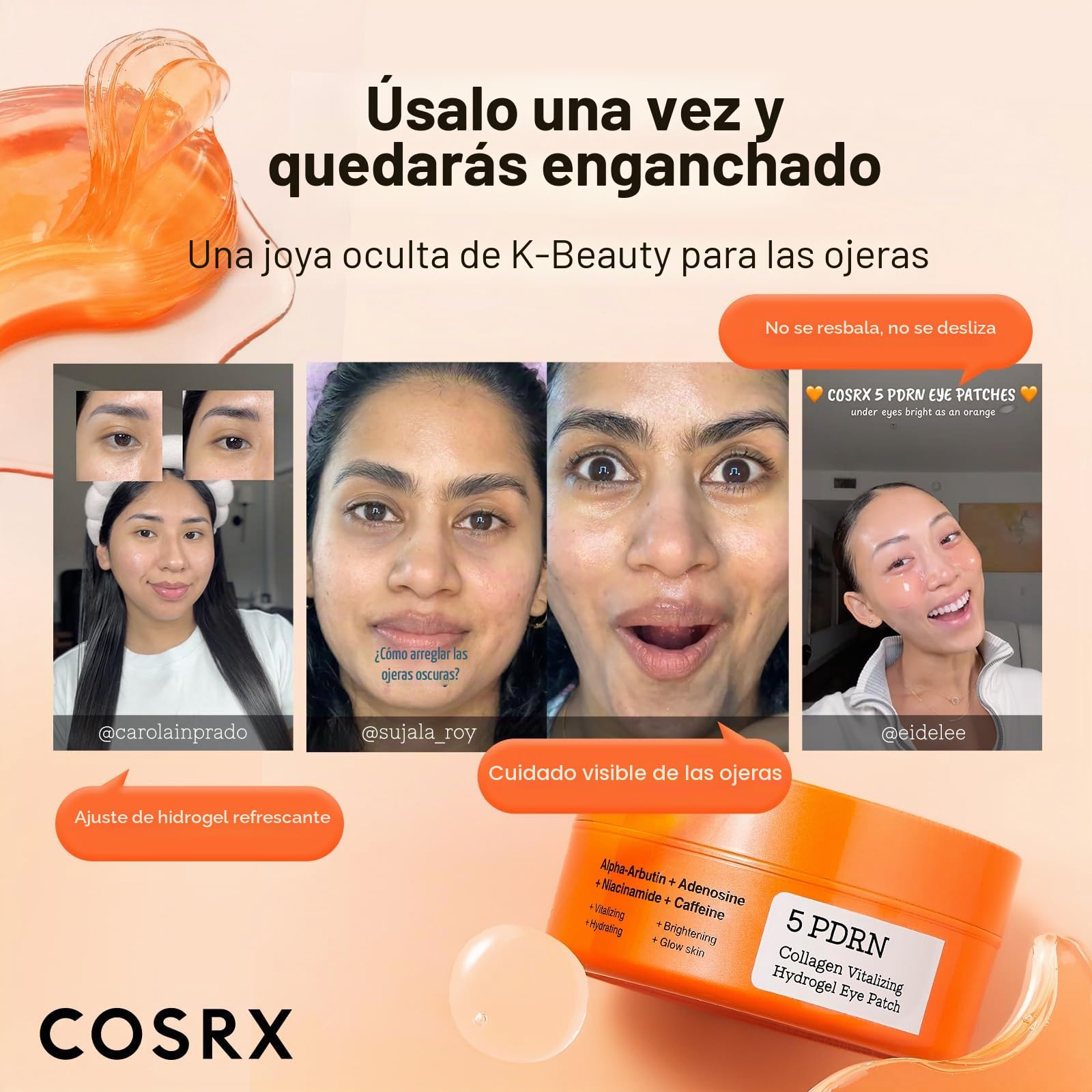 COSRX 5 PDRN Parches de hidrogel vitalizantes de colágeno, 60 parches, parches desinflamatorios para debajo de los ojos con PDRN, colágeno, mascarillas para ojos para una zona de ojos más suave y con