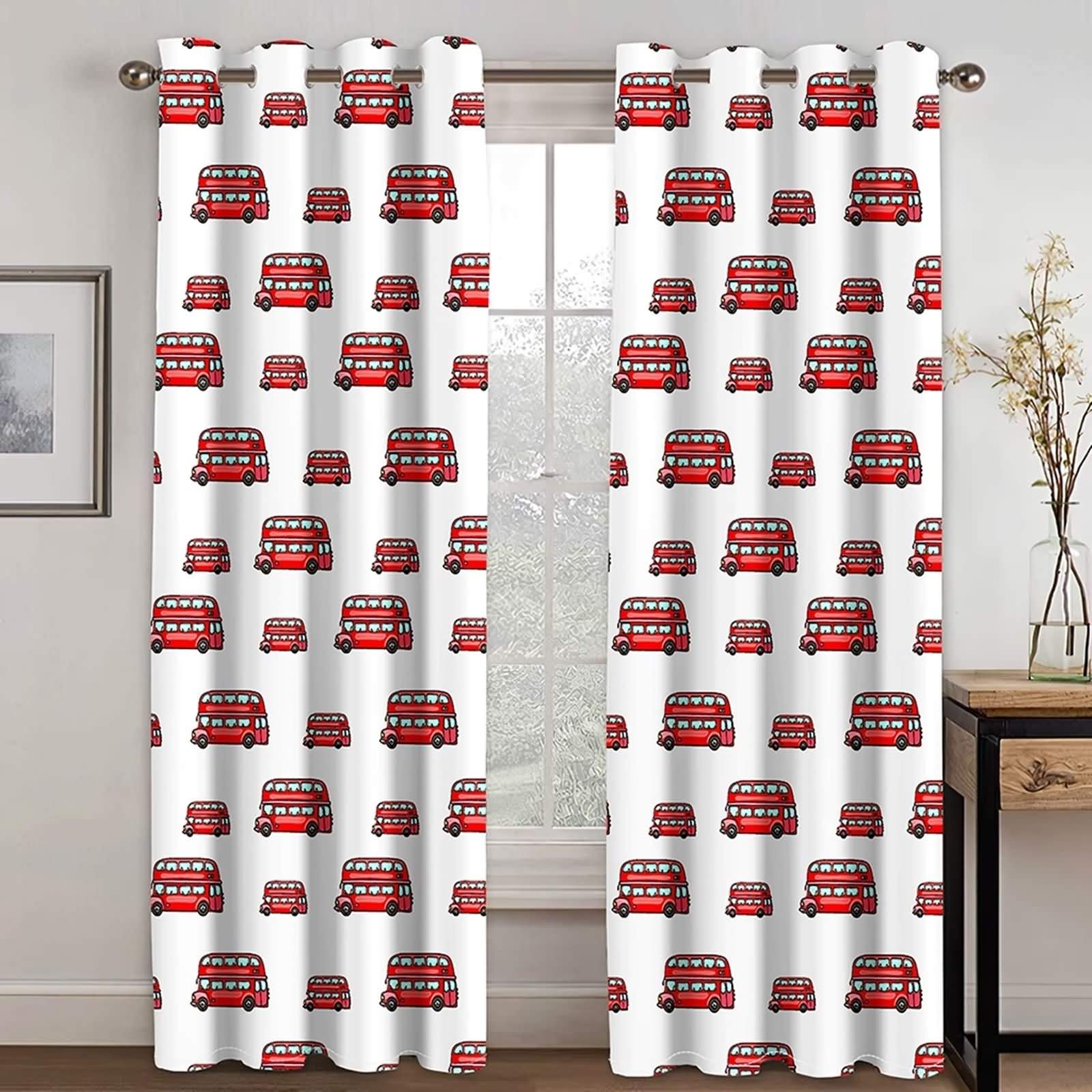 Rideau fenêtre occultant autobus rouge KnSam 137x214cm pour chambre