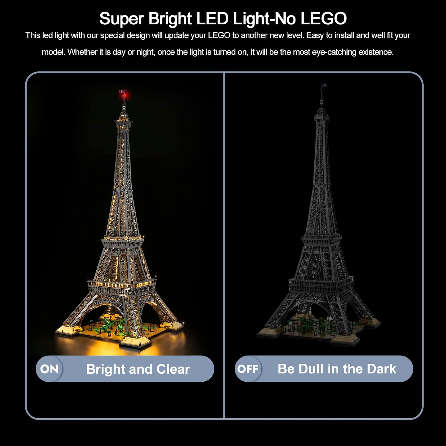 BrickBling LED Light Compatible with Lego Eiffel Tower 10307 Building Set Creative Lights Compatible with Lego 10307, Gift Idea Compatible with Lego Tower Fans-Remote Control Version (Without Model)