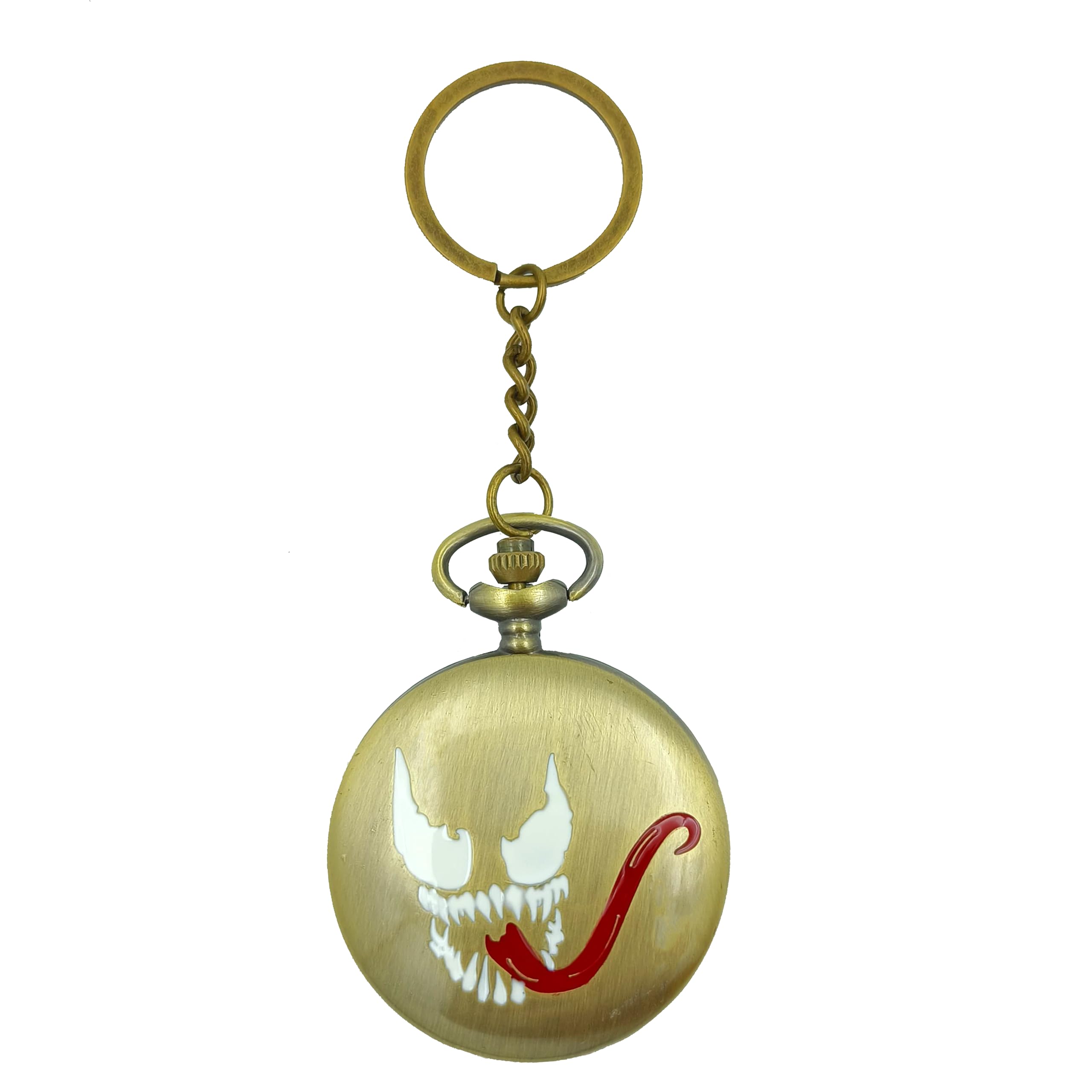 Premium Pocket Watch Venom Red Tongue Retro Antique Key Chain Vintage Bronze Analog Pocket Watch Stainless Steel Metal Car Bike Home Keychain with Key Ring Anti Rust Gift for Men & Women