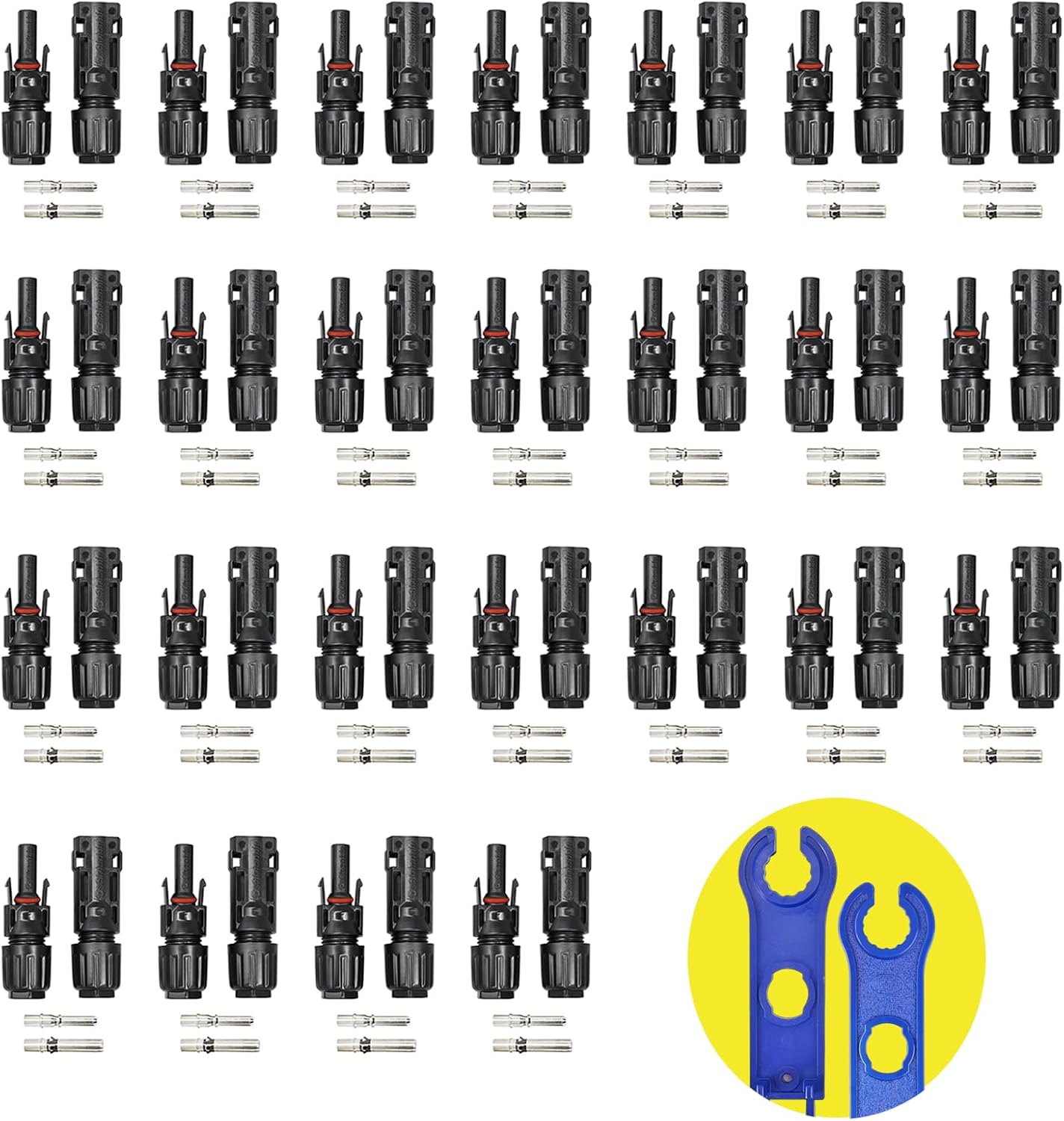 Solar Connectors, 50PCS Male/Female Waterproof IP67 25 Pairs MC4 1000V 30A, Solar Panel Cable Connectors Multi-Contact 4 with 2 Spanners(10AWG)