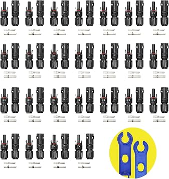 Solar Connectors, 50PCS Male/Female Waterproof IP67 25 Pairs MC4 1000V 30A, Solar Panel Cable Connectors Multi-Contact 4 with 2 Spanners10AWG