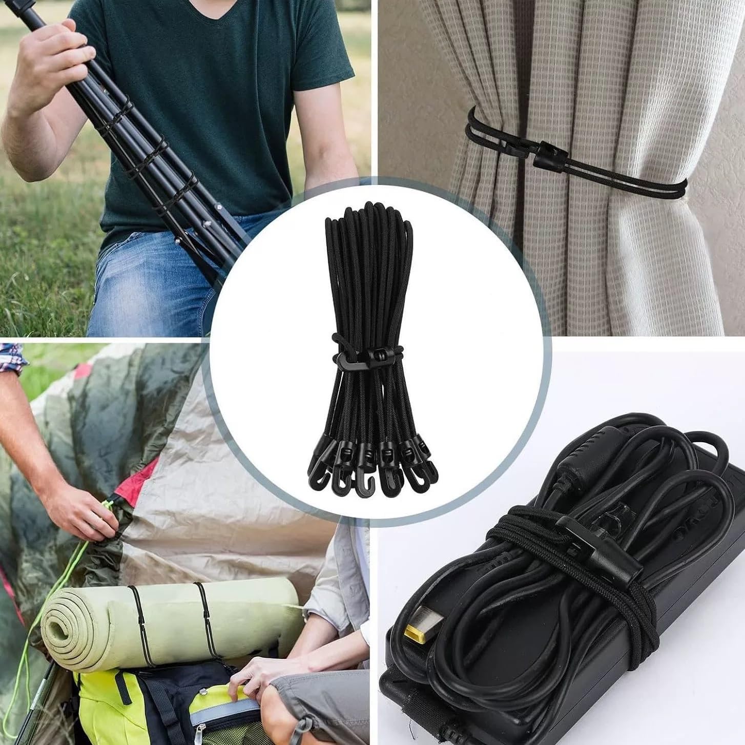 Lot De 15 Tendeurs élastiques Avec Crochets - 20 Cm, Sandow Pour Bâche, Tente, Fixation Extérieure - 12