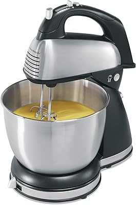 Hamilton Beach Classic Hand and Stand Mixer, 4 Quarts, 6 Speeds with QuickBurst, 290 Watts, Bowl Rest, Black and Stainless (64651), New