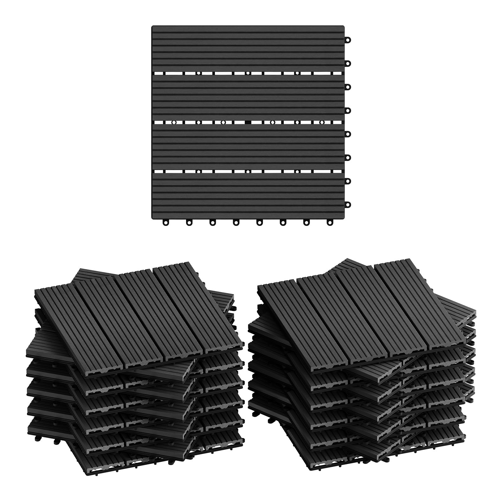 WOLTU WPC Composite Decking Tiles Set of 22 Interlocking Wood Effect Terrace Tiles Flooring with Click System - Anthracite, 30 x 30 cm(2 m²)