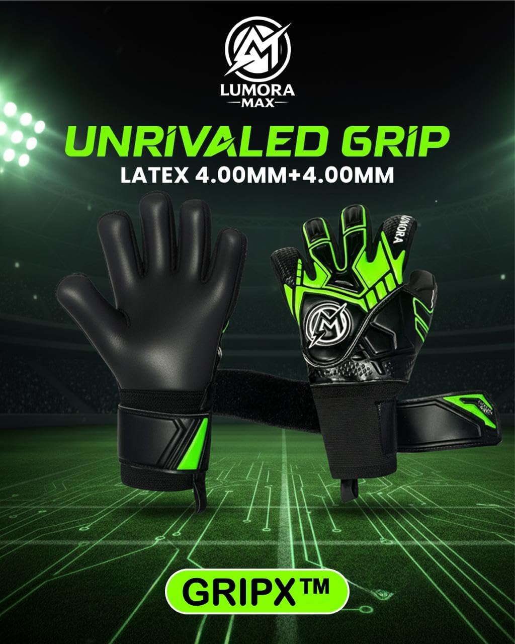 Pro Negative Cut Goalkeeper Gloves Finger Save Spines, German All-Weather Grip, 4mm Embossed Latex Backhand, Sizes 6-11