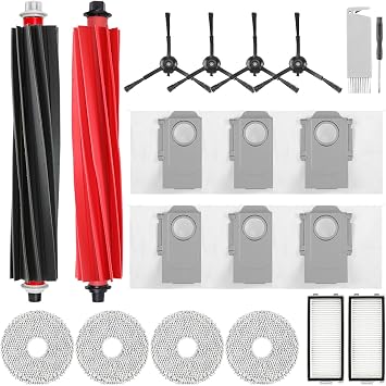 20PCS Replacement Parts for Roborock Qrevo Master/Qrevo Slim Robot Vacuum Cleaner, 2 Main Brush, 6 Dust Bags, 2 HEPA Filters, 4 Side Brushes, 4 Mop Pads, 1 Cleaning Brush 1 Screwdriver Accessories