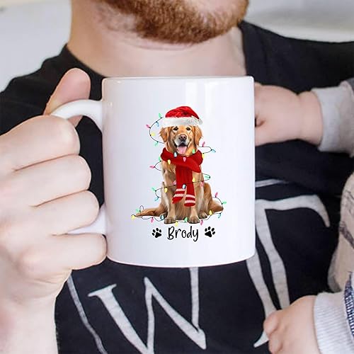 Miniatura 2 de Taza de café personalizada para perro Golden Retriever, tazas de Navidad para perros Golden Retriever, taza de cerámica personalizada con nombre,