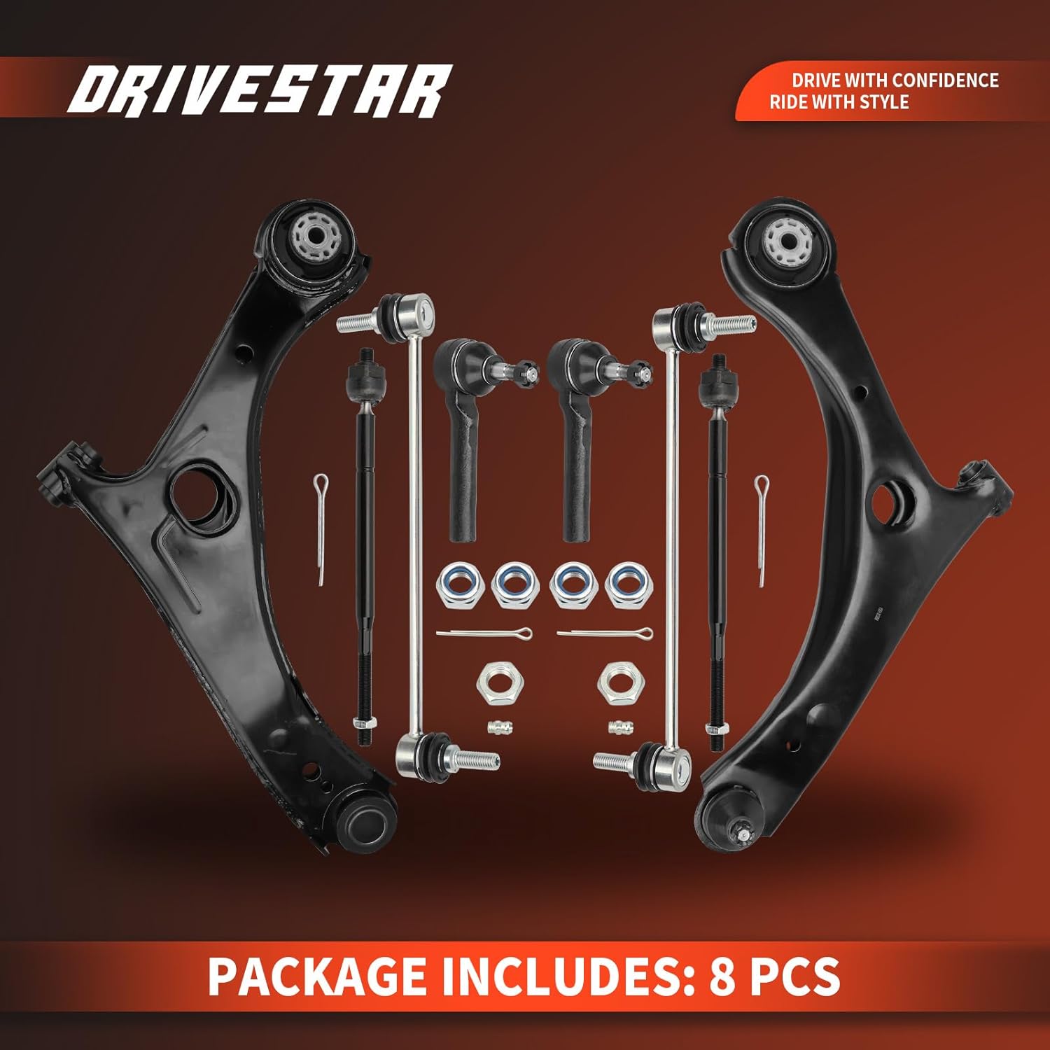 DRIVESTAR Front Lower Control Arms fit 2008-2017 for Dodge Grand Caravan, 2008-2016 for Chrysler Town & Country, Suspension Kit w/Ball Joints, MS251002 MS251001 K7258 ES800403 ES80646, 8PCS