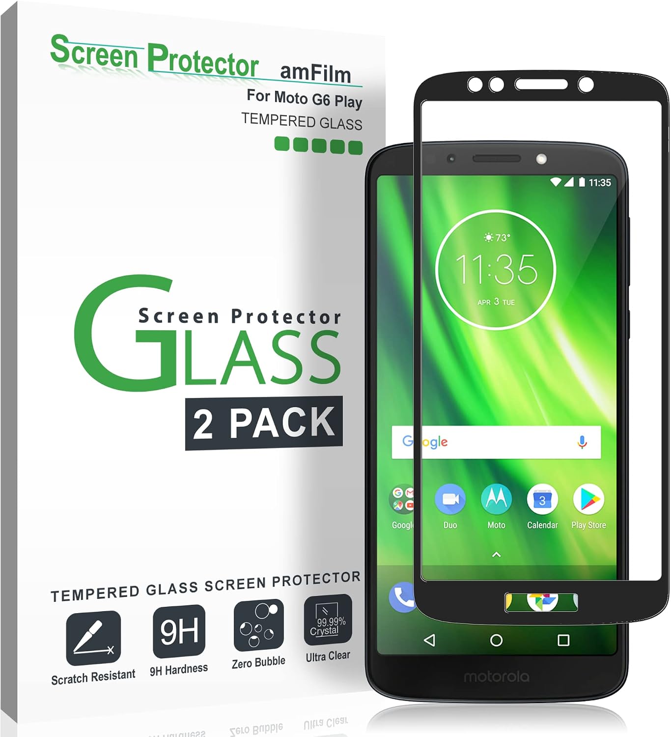 amFilm Glass Screen Protector for Moto G6 Play, Tempered Glass 2018 (Model Number XT1922) (2018)