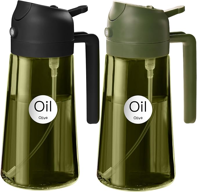 YARRAMATE 2 piezas Dispensador de Aceite de Oliva Juego con Scuro Protezione Dalla Luce, 470ml 2 en 1 Spray de Cocina, Verde Pulverizador de Aceite de Calidad Alimentaria (Negro y Verde)