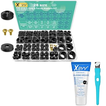 XBVV 1 Pack Silicone Grease and 560 Pcs 28 Size Faucet Rubber Washers Kit and SAE O Ring Assortment Set for Assorted Plumbing Faucet Sealing Repair