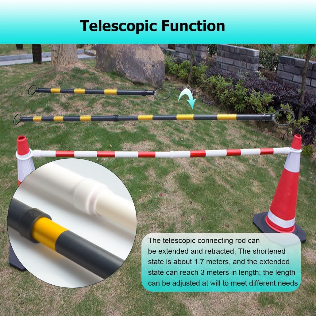 10 paquetes de barrera de cono de tráfico de seguridad retráctil, ajustable de 5' a 10', cinta reflectante de grado de ingeniería, postes telescópicos de PVC(Red and White)