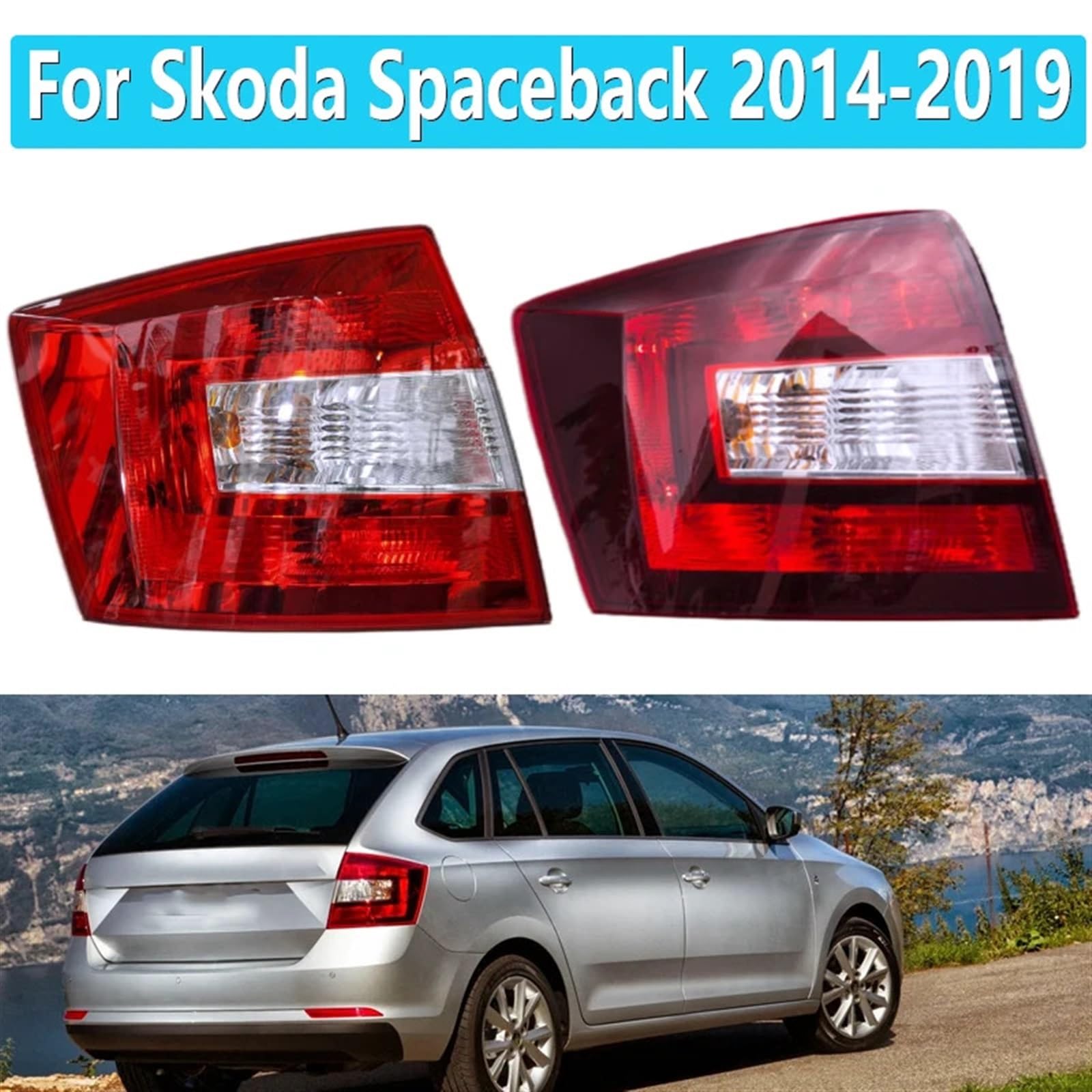 ELOEQCVZ Compatible For Skoda Spaceback 2014-2019 Car Rear Light Cover Tail Driving Brake Taillight Warning Signal Stop Lamp No Bulb Car Accessories(Right Black)